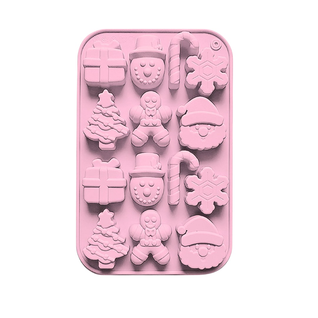 Silicone mould Christmas figures pink